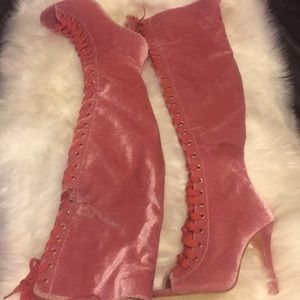 Blush Lace up velvet boots (6.5)